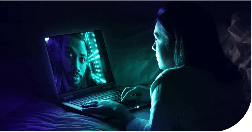 What is Fibre, laptop, woman, online, backlight
